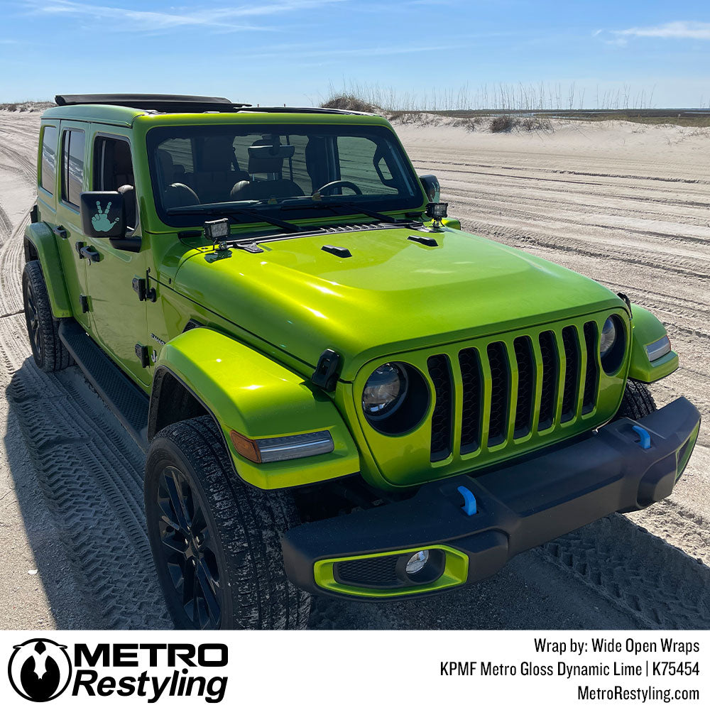 Gloss Dynamic Lime Vinyl Wrapped Jeep