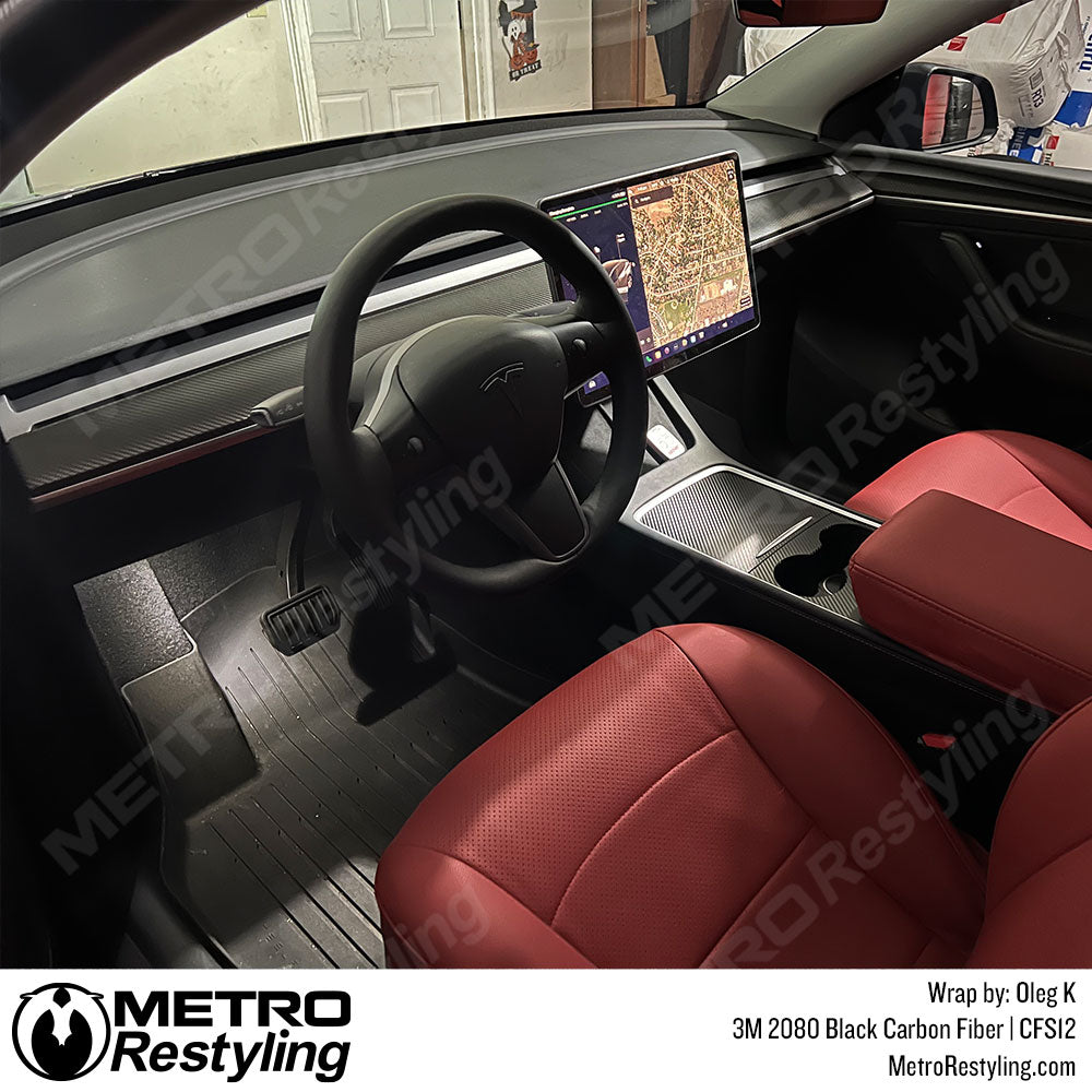 Black Carbon Fiber Interior Tesla Model Y Vinyl Wrap