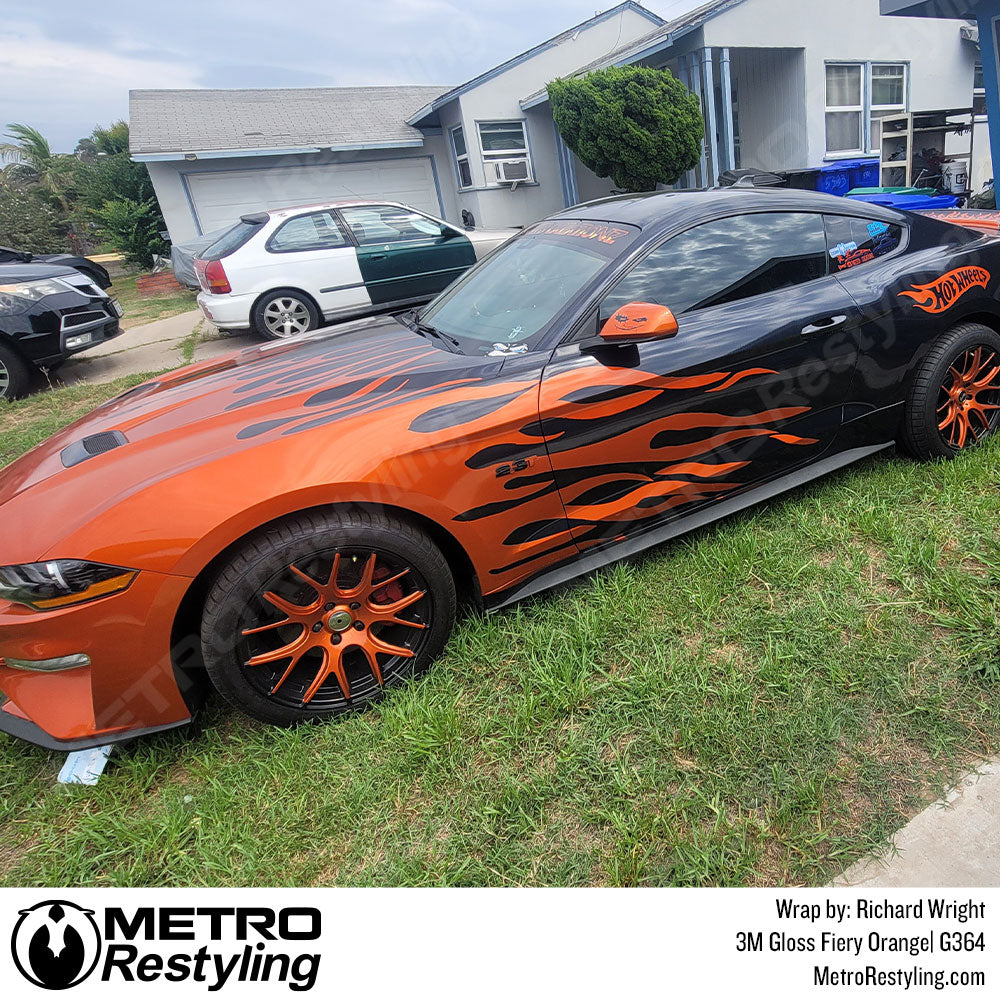 Vinyl Wrapped Mustang Fiery Orange