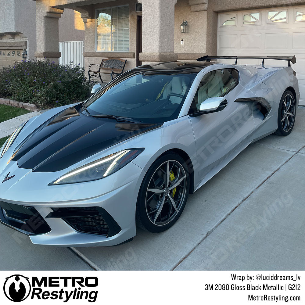 Gloss Black Metallic Chevy Corvette C8 Vinyl Wrap