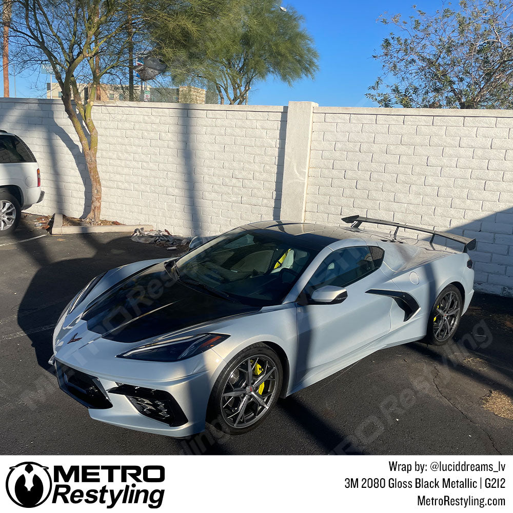 Gloss Black Metallic Chevy Corvette C8 Vinyl Wrap