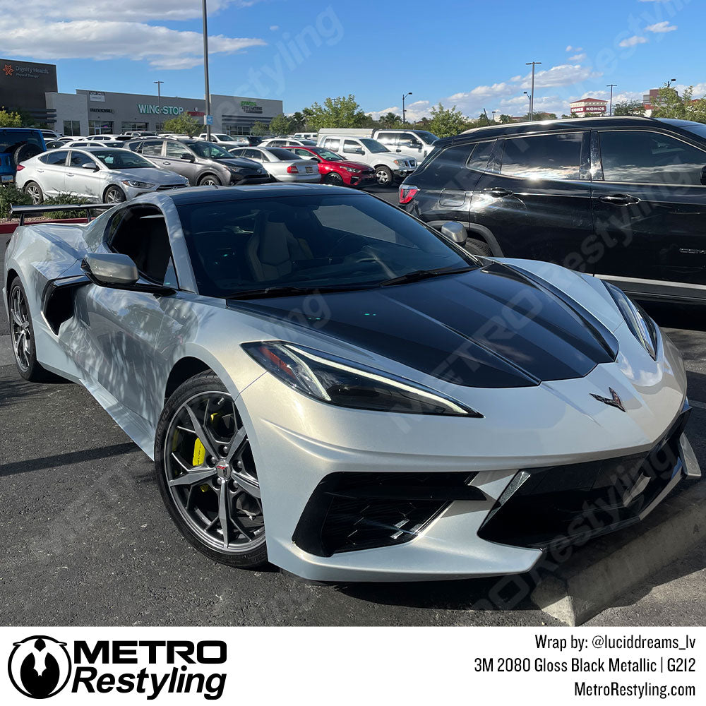 Gloss Black Metallic Chevy Corvette C8 Vinyl Wrap