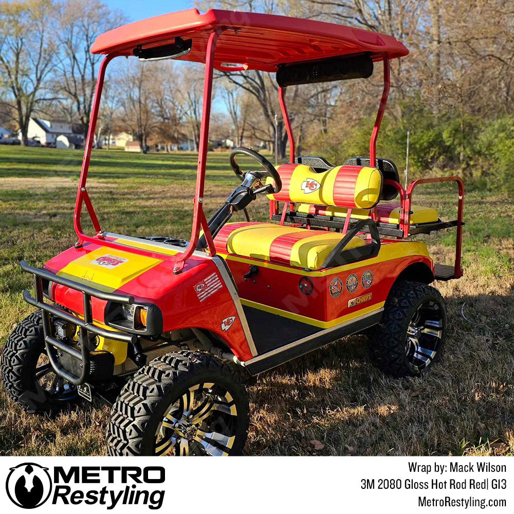 Gloss Hot Rod Red Golf Cart Vinyl Wrap