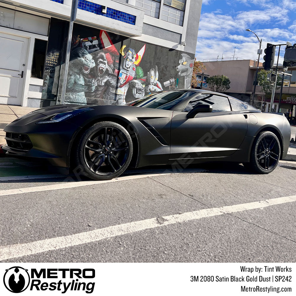 Satin Black Gold Dust Chevy Corvette Stingray C7 Vinyl Wrap