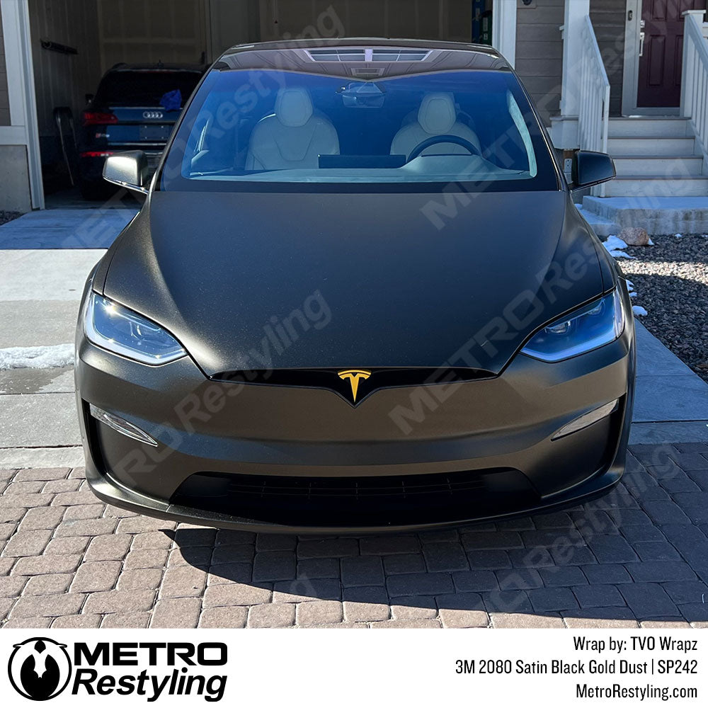 Satin Black Gold Dust Tesla Model X Vinyl Wrap