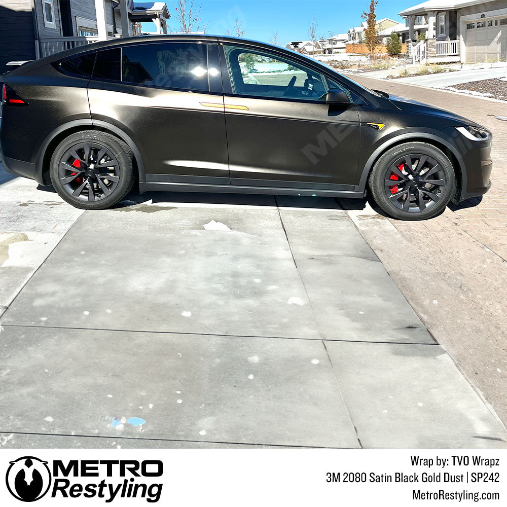 Satin Black Gold Dust Tesla Model X Vinyl Wrap