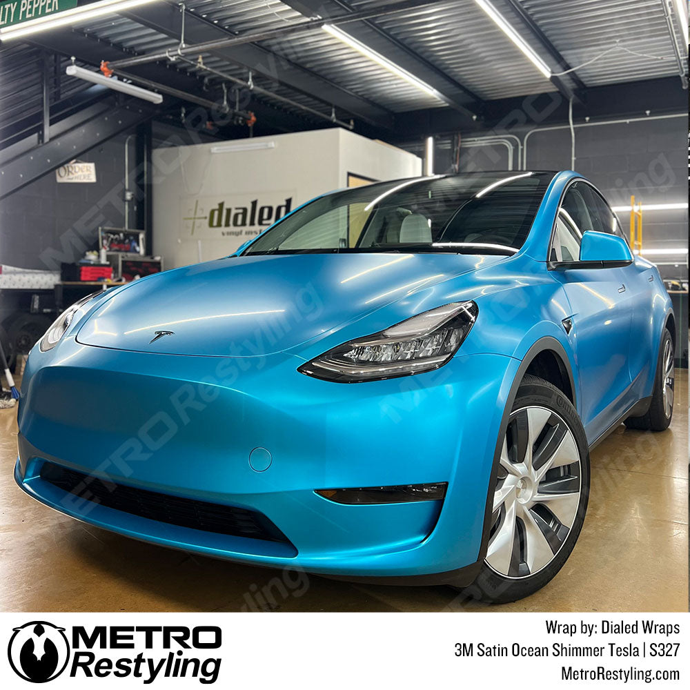 3M Satin Ocean Shimmer Tesla Model Y Vinyl Wrap