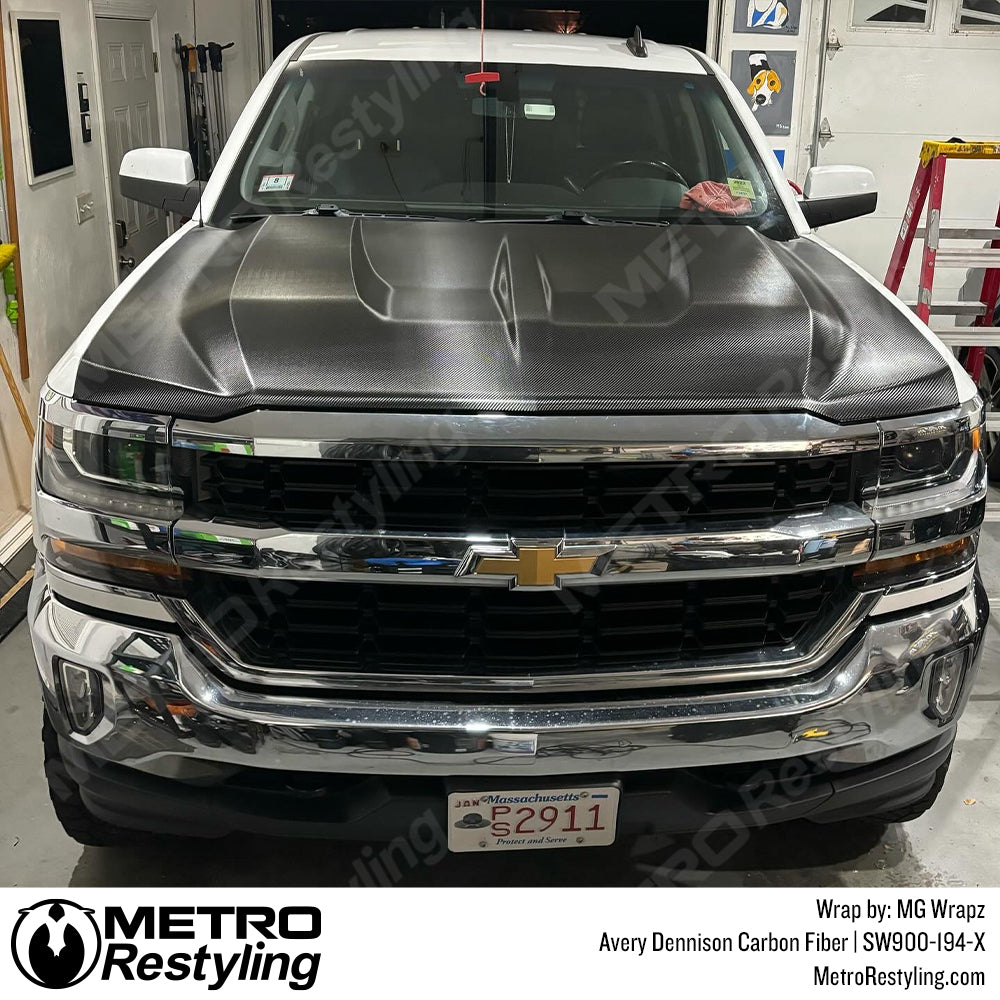 Black Carbon Fiber Hood Chevy Silverado Vinyl Wrap