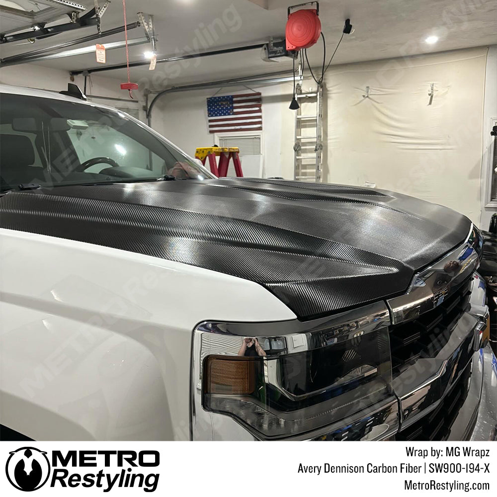 Black Carbon Fiber Hood Chevy Silverado Vinyl Wrap