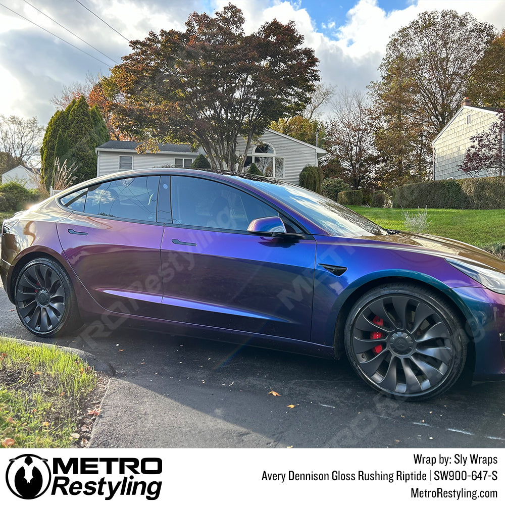 Gloss Rushing Riptide Tesla Model 3 Vinyl Wrap