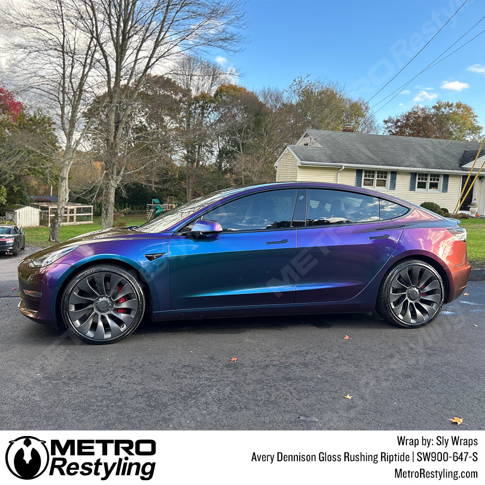 Gloss Rushing Riptide Tesla Model 3 Vinyl Wrap