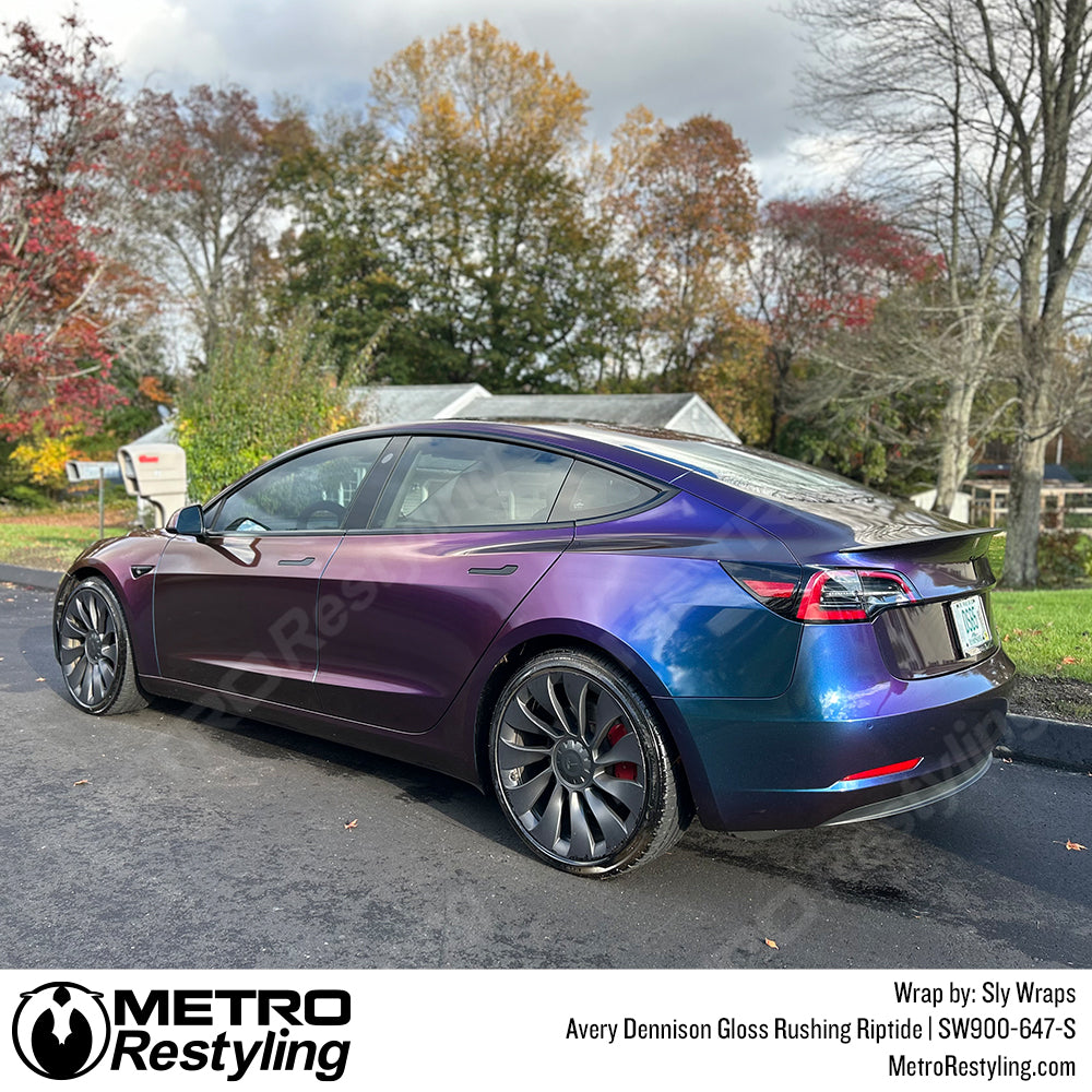 Gloss Rushing Riptide Tesla Model 3 Vinyl Wrap