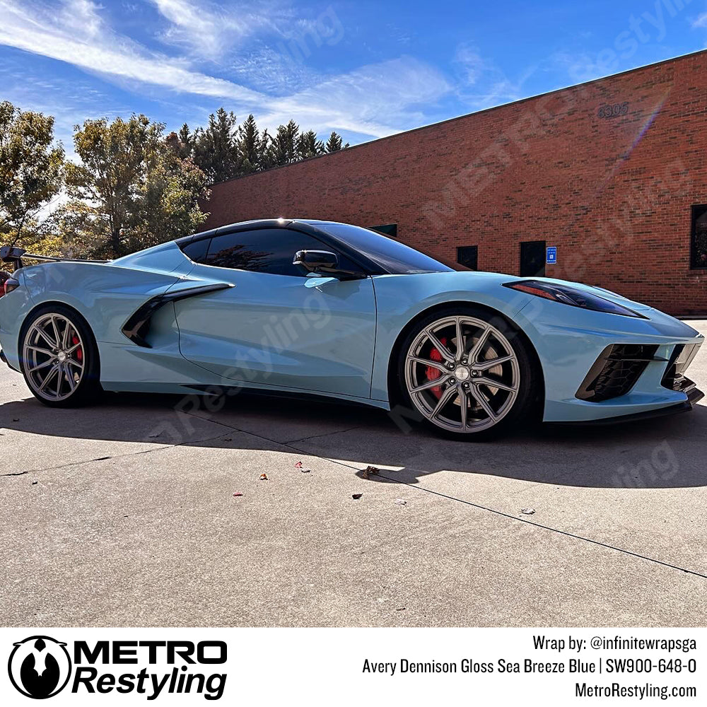 Gloss Sea Breeze Blue Chevy Corvette C8 Vinyl Wrap