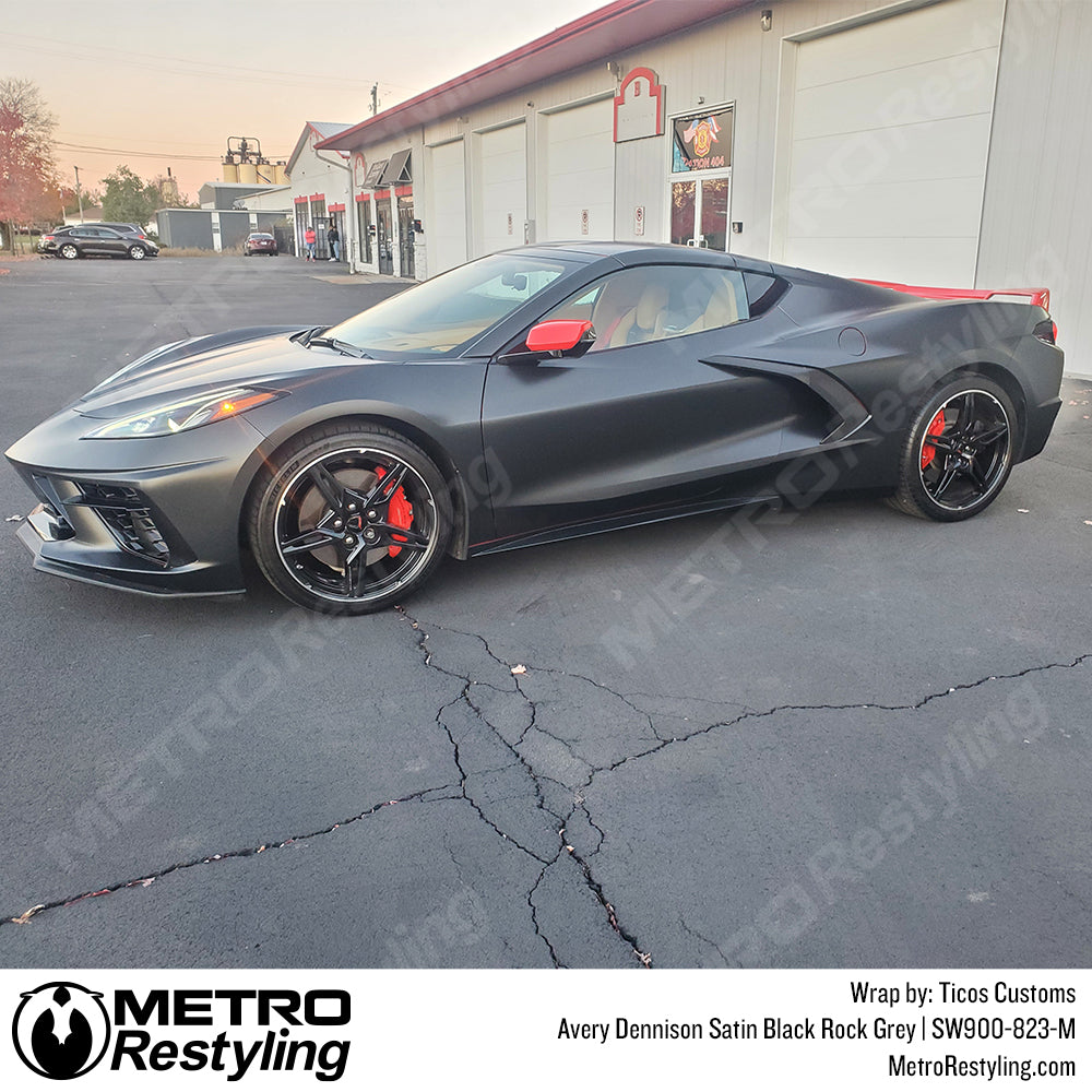 Satin Black Rock Grey Chevy C8 Vinyl Wrap