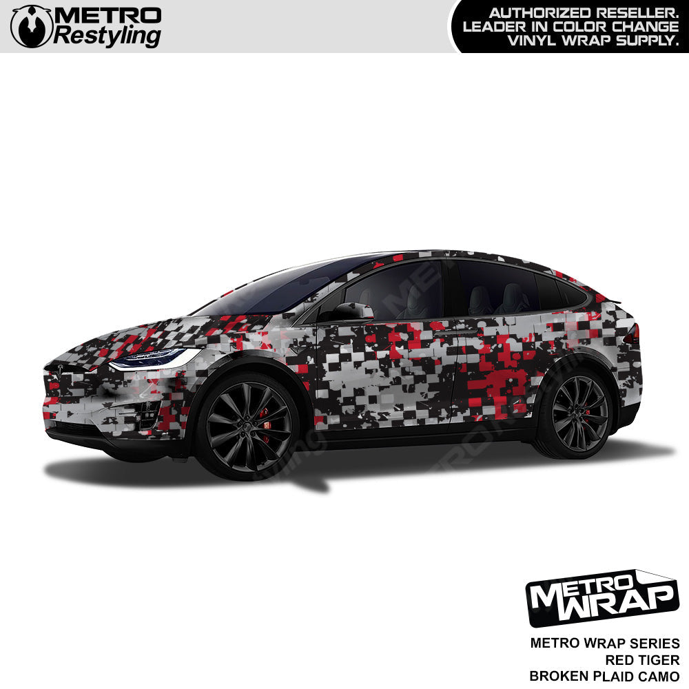 Metro Wrap Broken Plaid Red Tiger Camouflage Vinyl Film