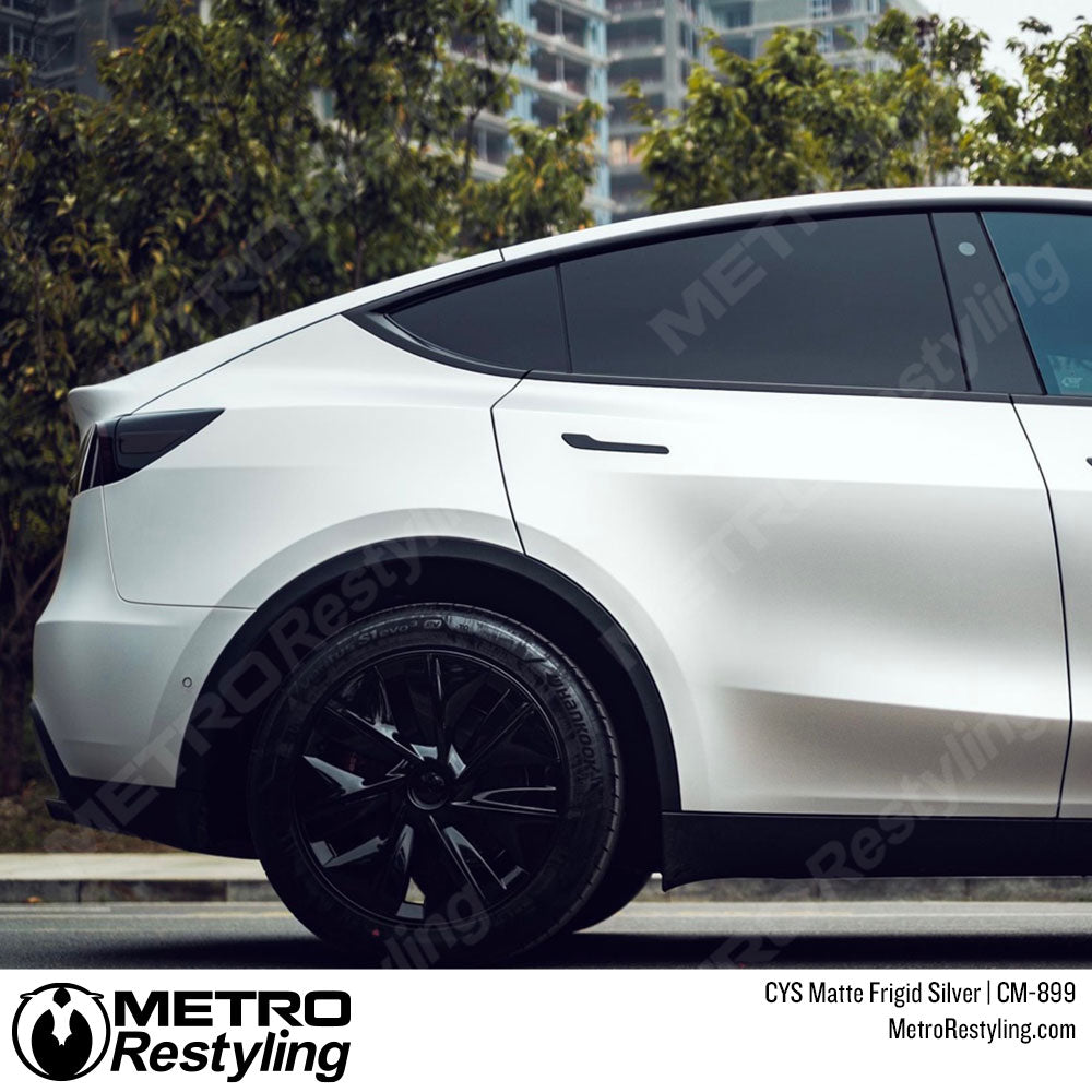 silver tesla car wrap