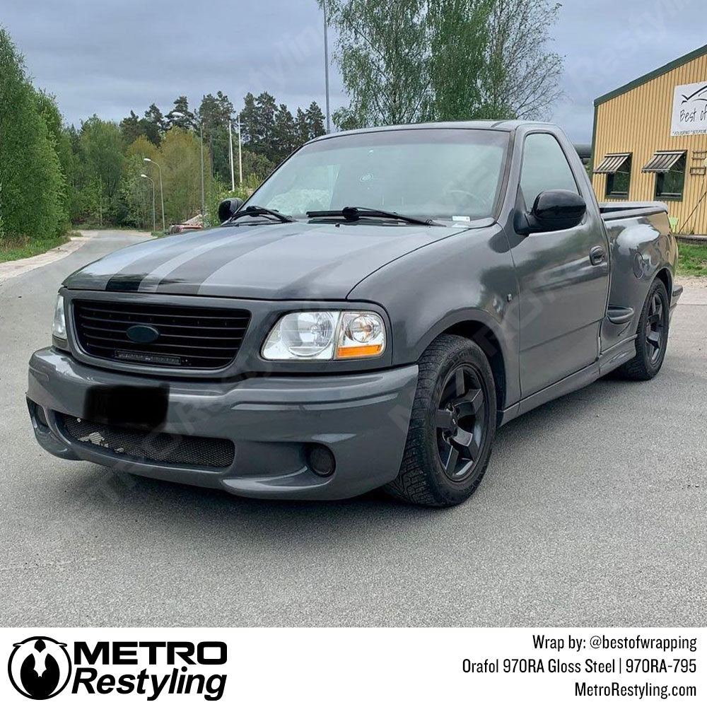 gloss steel vinyl wrapped truck