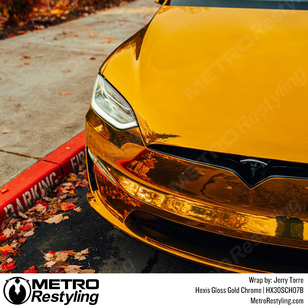 Gloss Gold Chrome Tesla Model X Vinyl Wrap