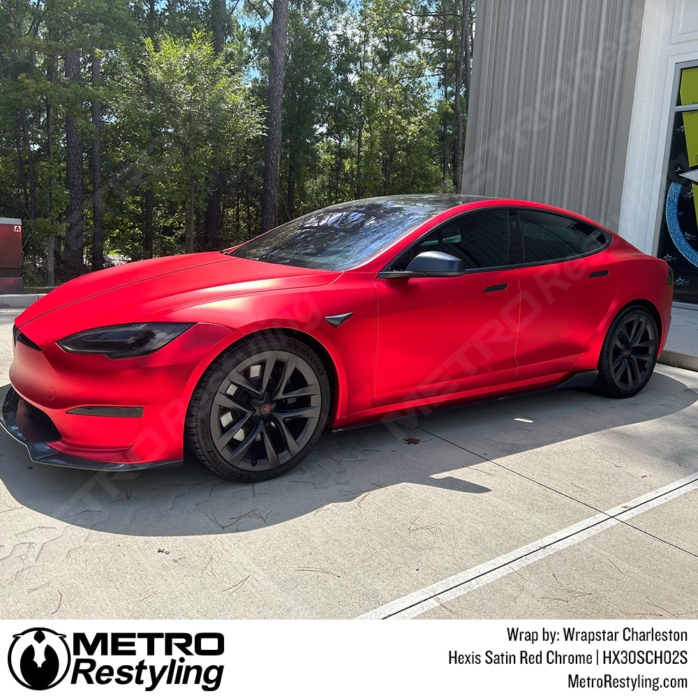 Hexis Satin Red Chrome Tesla Model S Vinyl Wrap