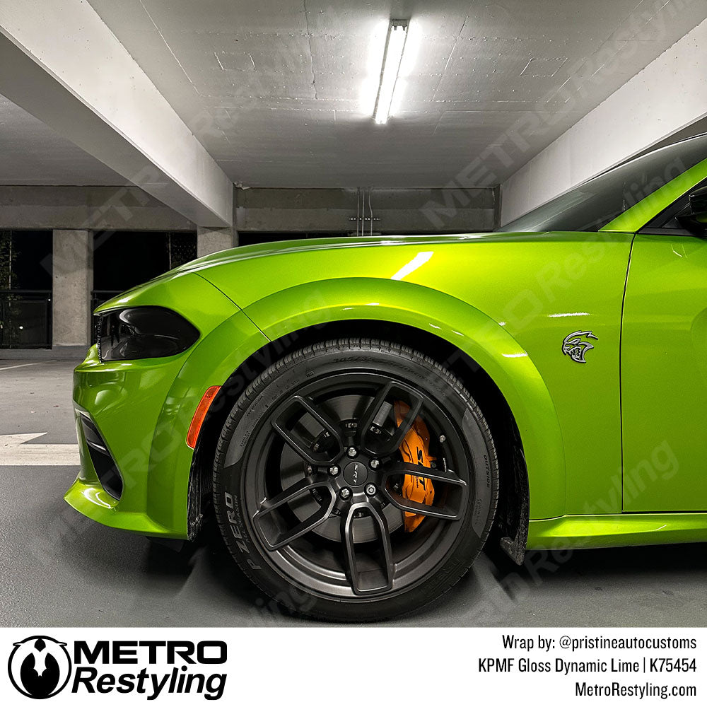 KPMF Gloss Dynamic Lime Dodge Charger Vinyl Wrap