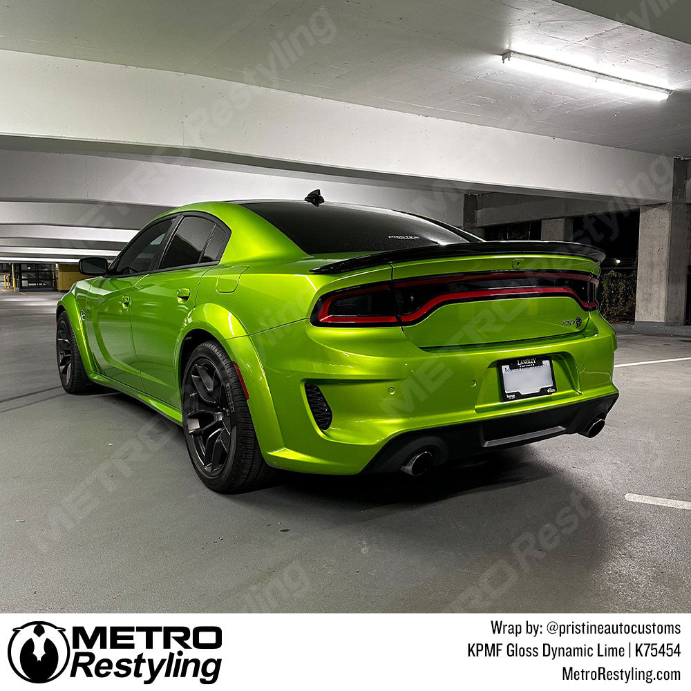 KPMF Gloss Dynamic Lime Dodge Charger Vinyl Wrap