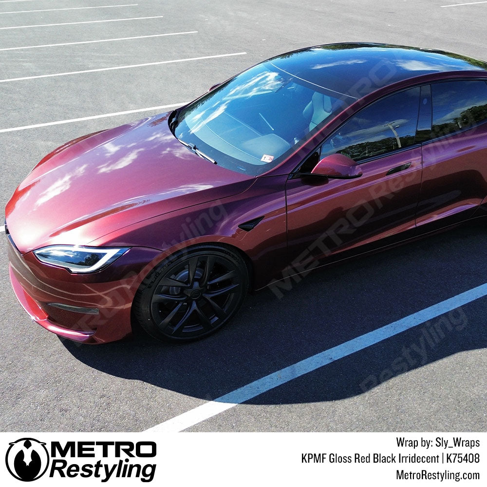 Gloss Red Black Tesla Model S Plaid Vinyl Wrap