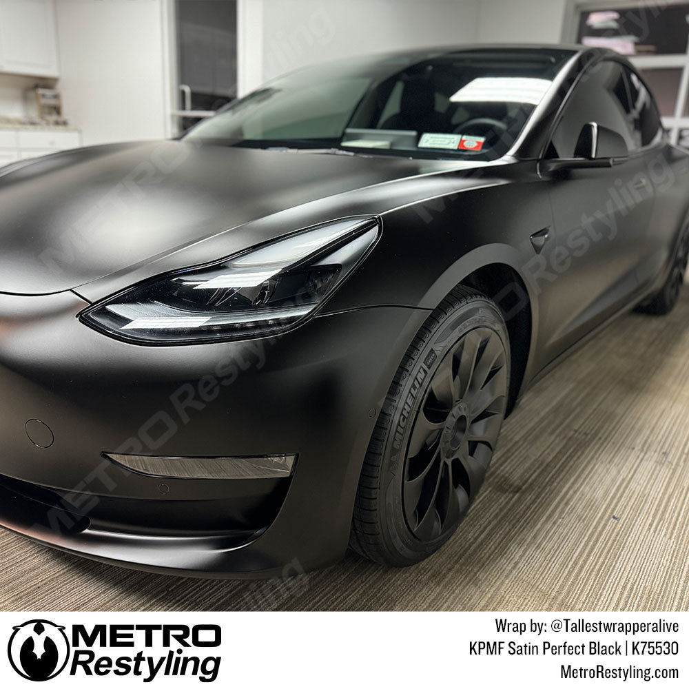 Satin Perfect Black Tesla Model 3 Vinyl Wrap