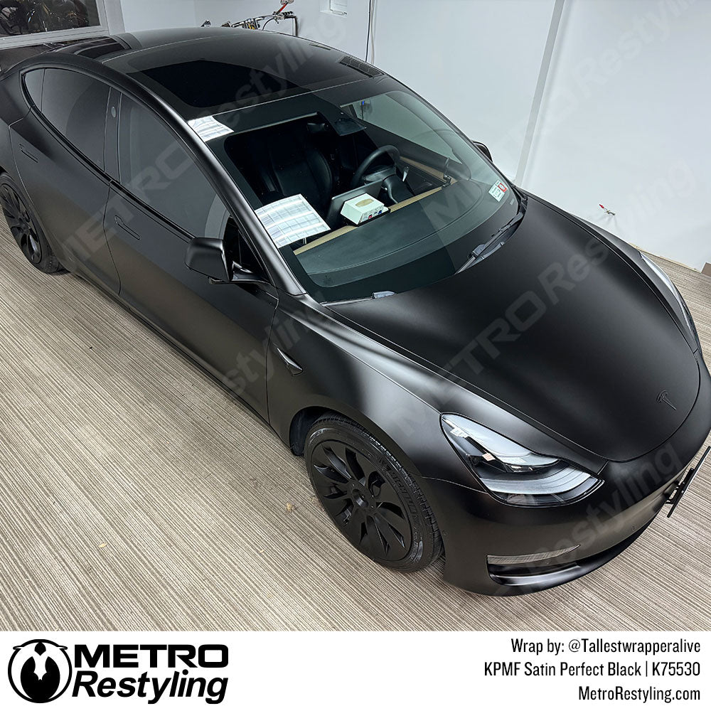 Satin Perfect Black Tesla Model 3 Vinyl Wrap