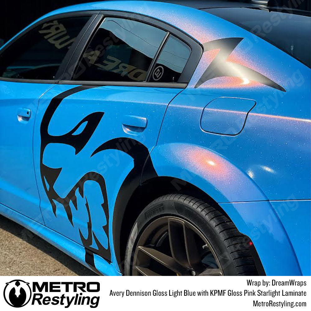 Gloss Light Blue Vinyl Wrapped Dodge Charger