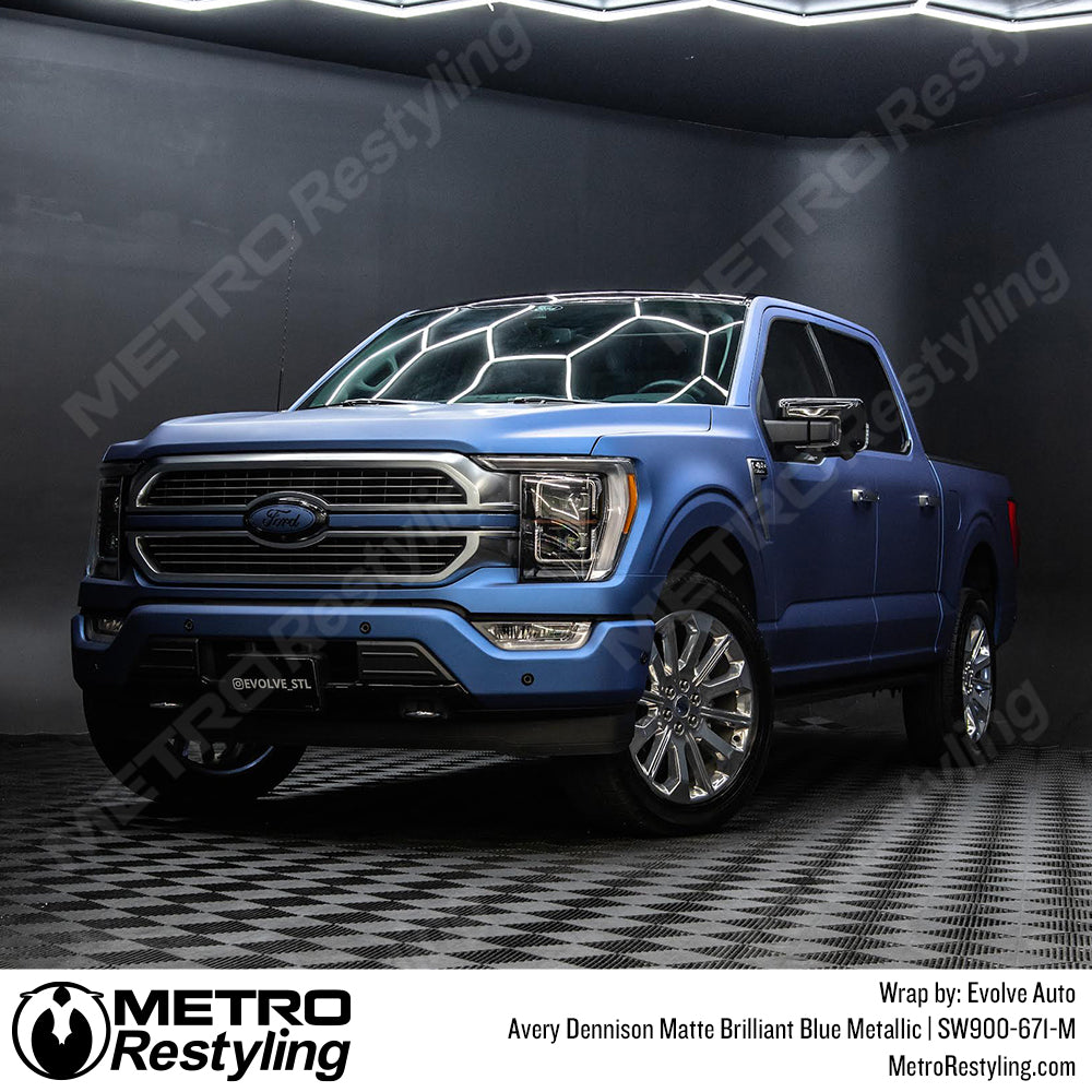 metallic matte blue vinyl truck wrap