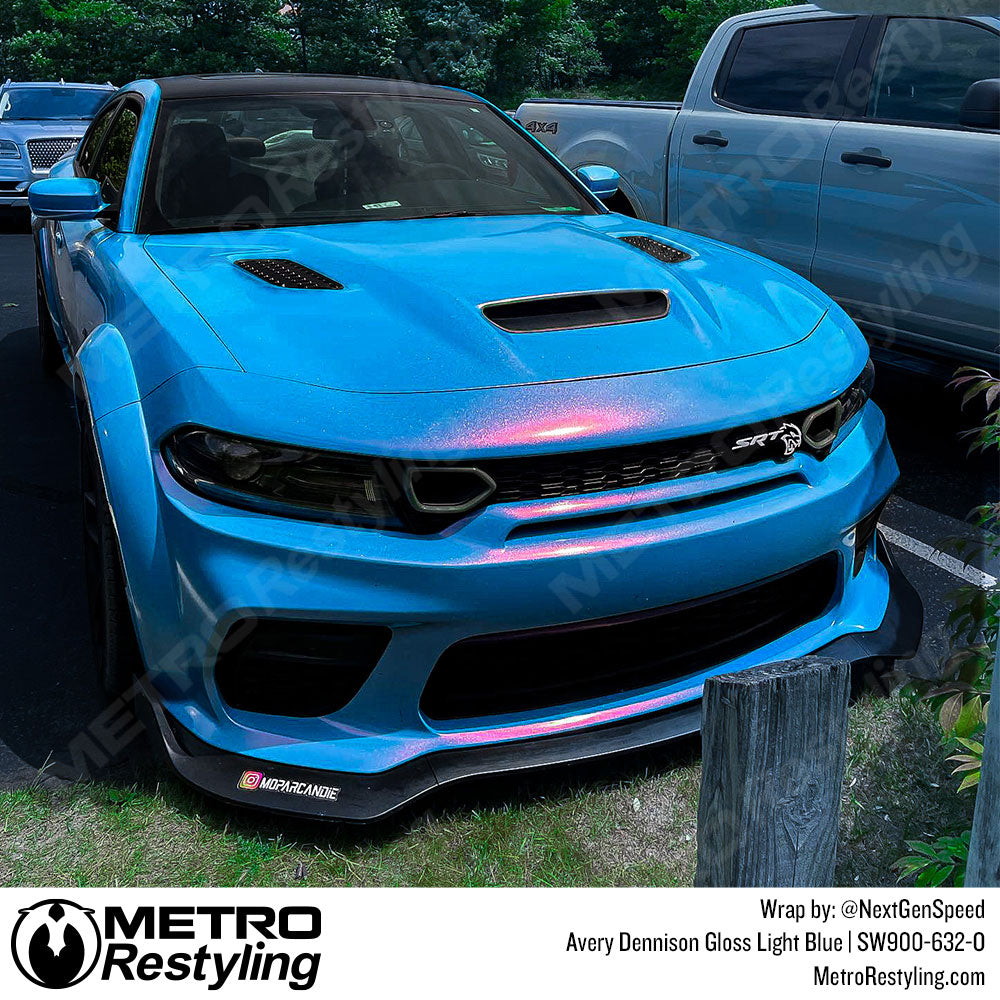 Gloss Light Blue Vinyl Wrapped Dodge Charger