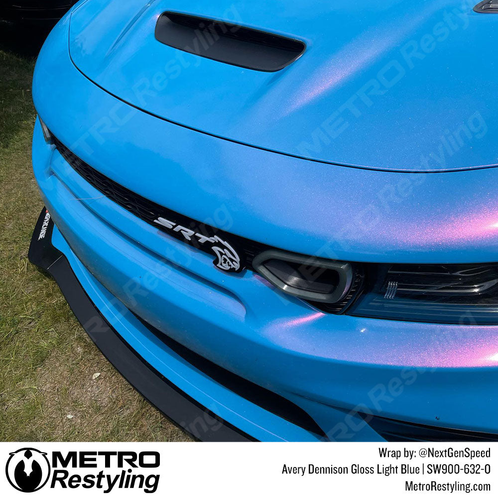 Gloss Light Blue Vinyl Wrapped Dodge Charger