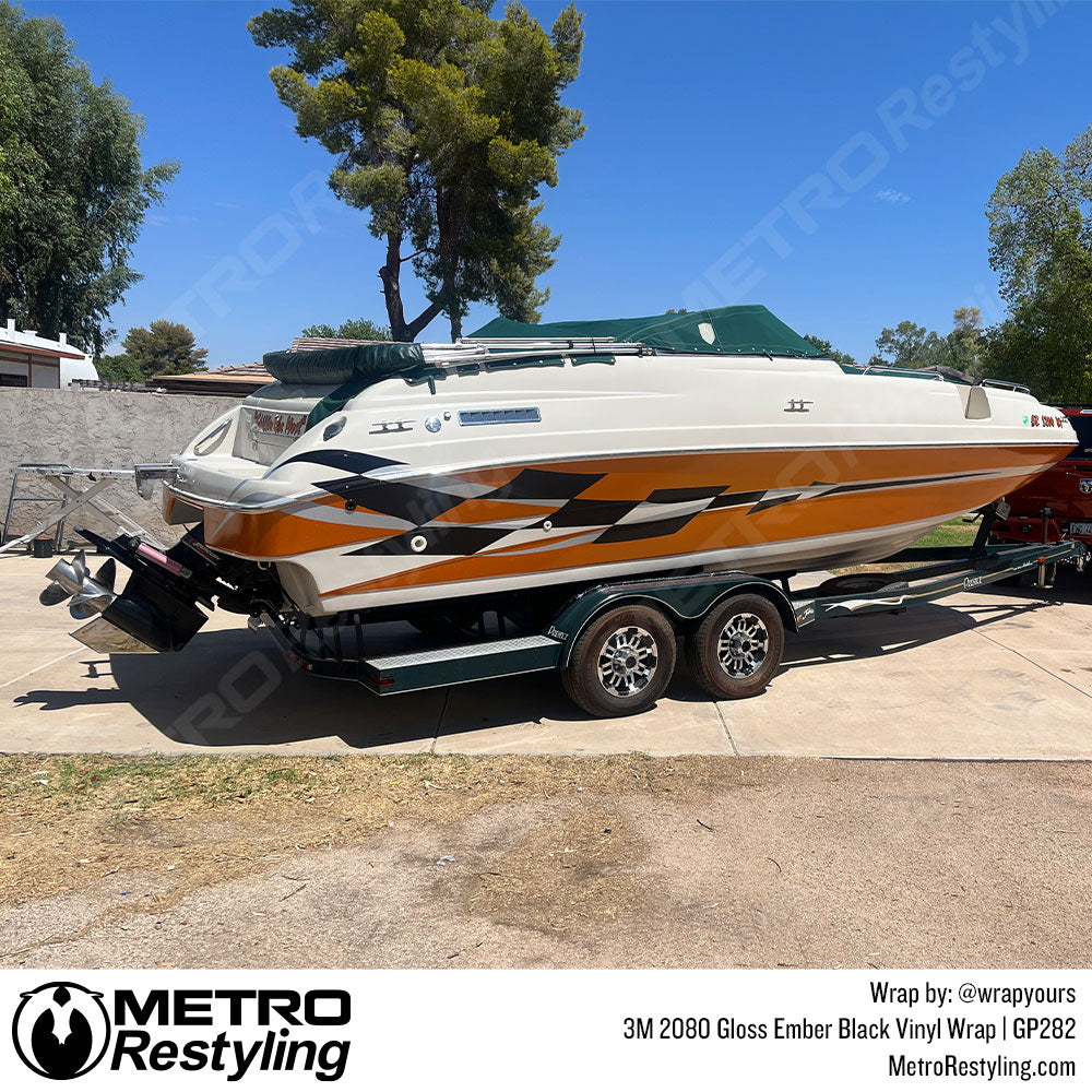 vinyl wrap black checkered boat