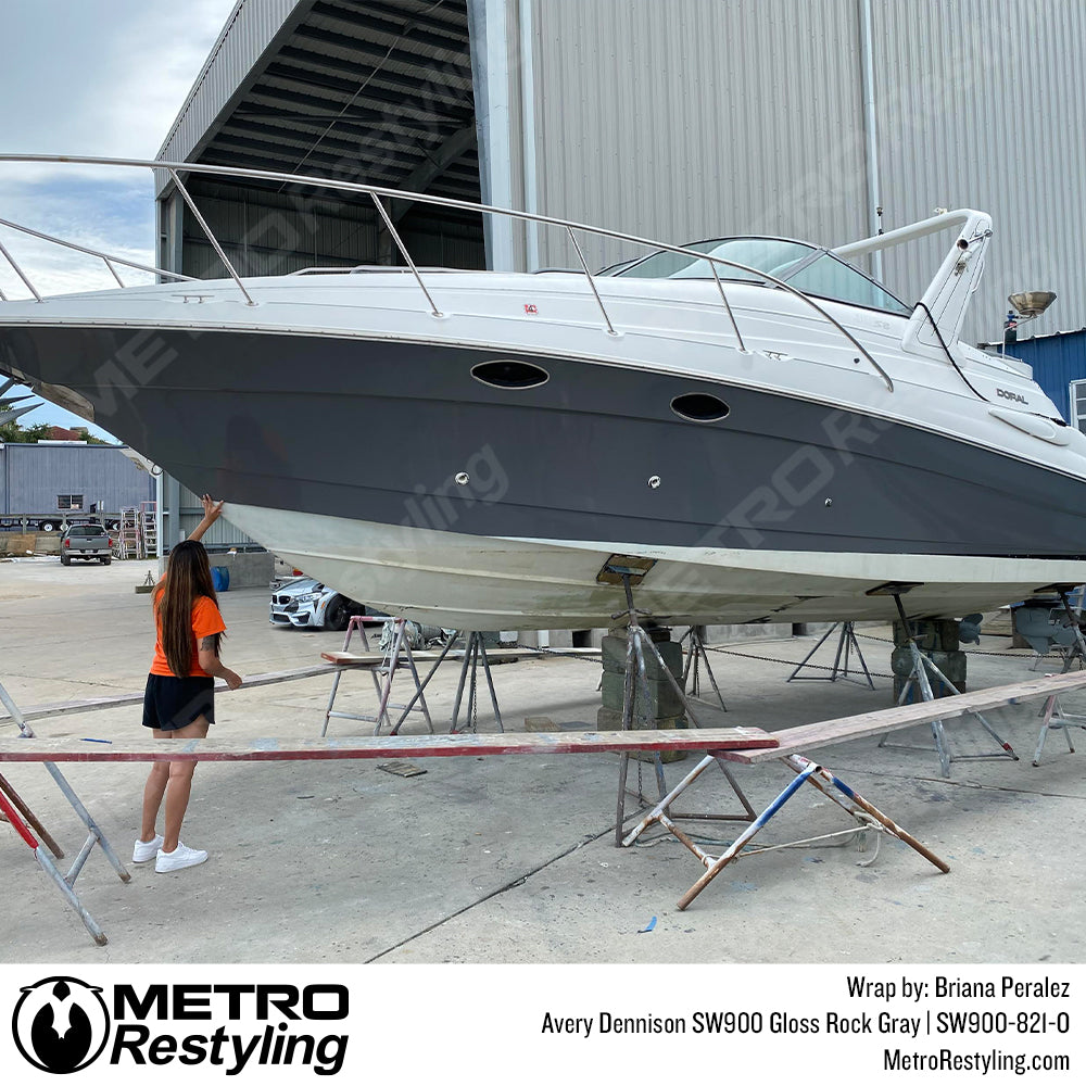 Gloss Rock Gray vinyl boat wrap