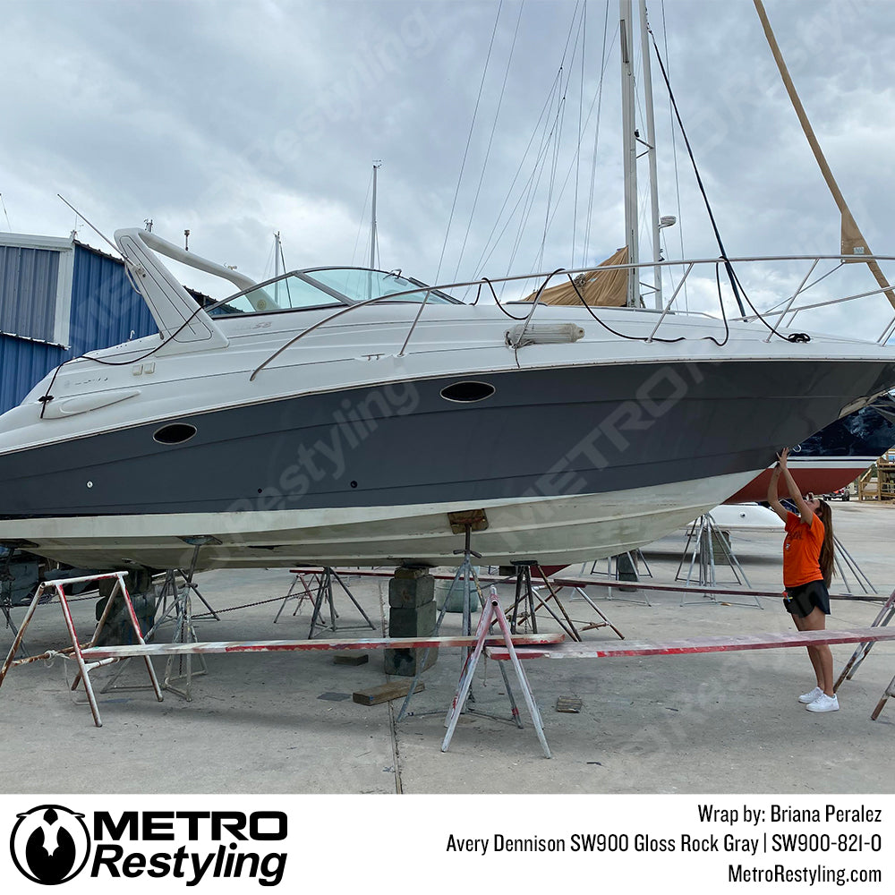 Gloss Rock Gray vinyl boat wrap