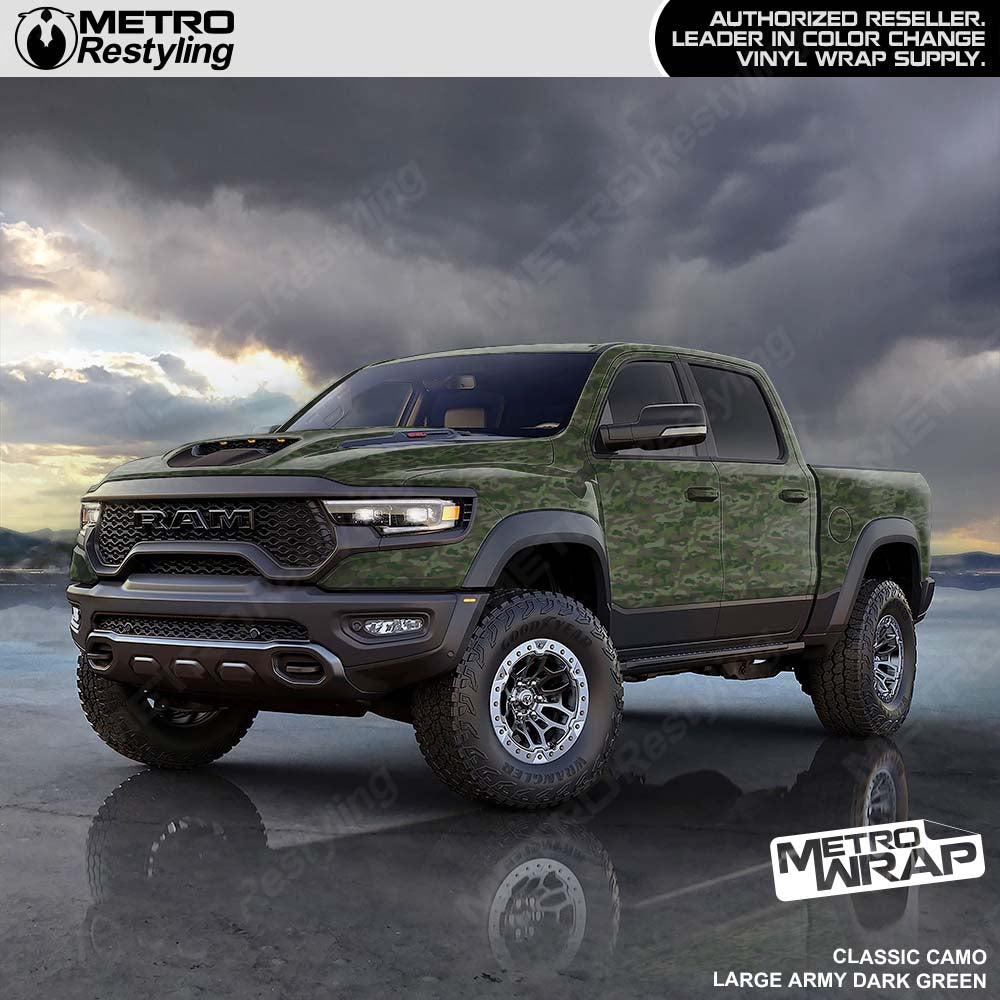 dark green army camo truck wrap