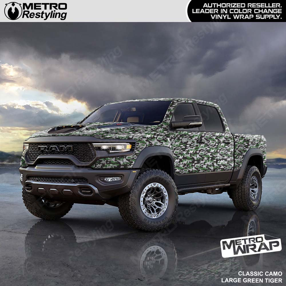 green tiger camo truck wrap