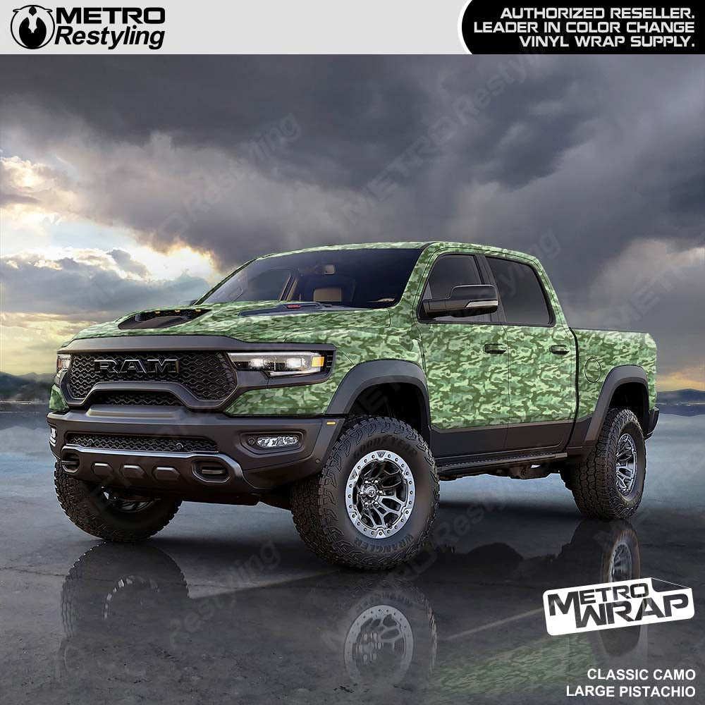 pistachio green camo vinyl truck wrap