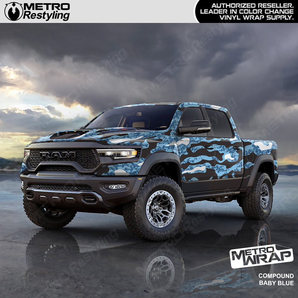 Compound Baby Blue Camo vinyl truck wrap