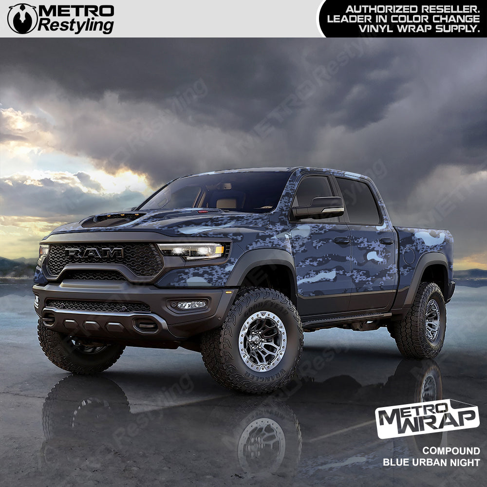 Compound Blue Urban Night Camo vinyl truck wrap