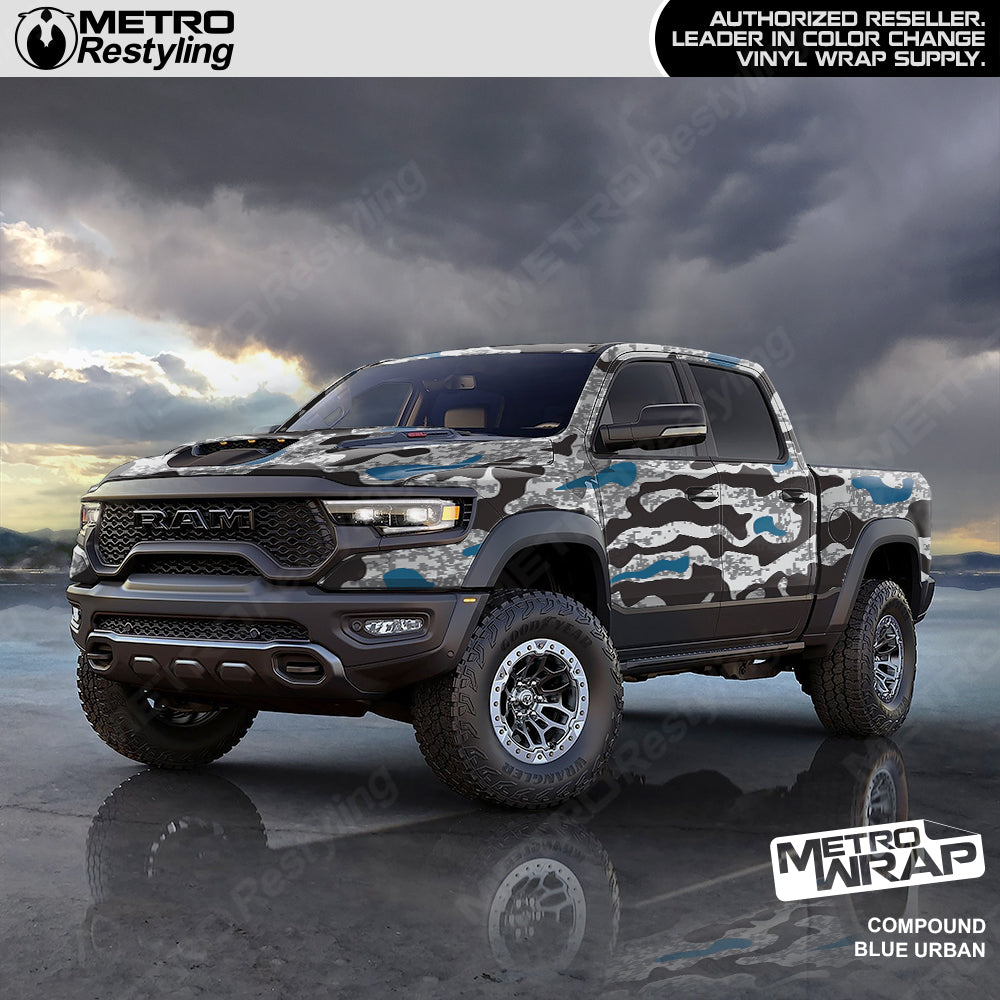 Compound Blue Urban Camo vinyl truck wrap