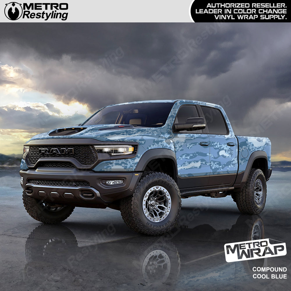 Compound Cool Blue Camo vinyl truck wrap