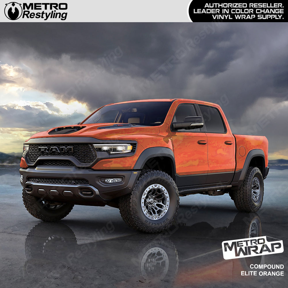 Compound Orange Camo vinyl truck wrap