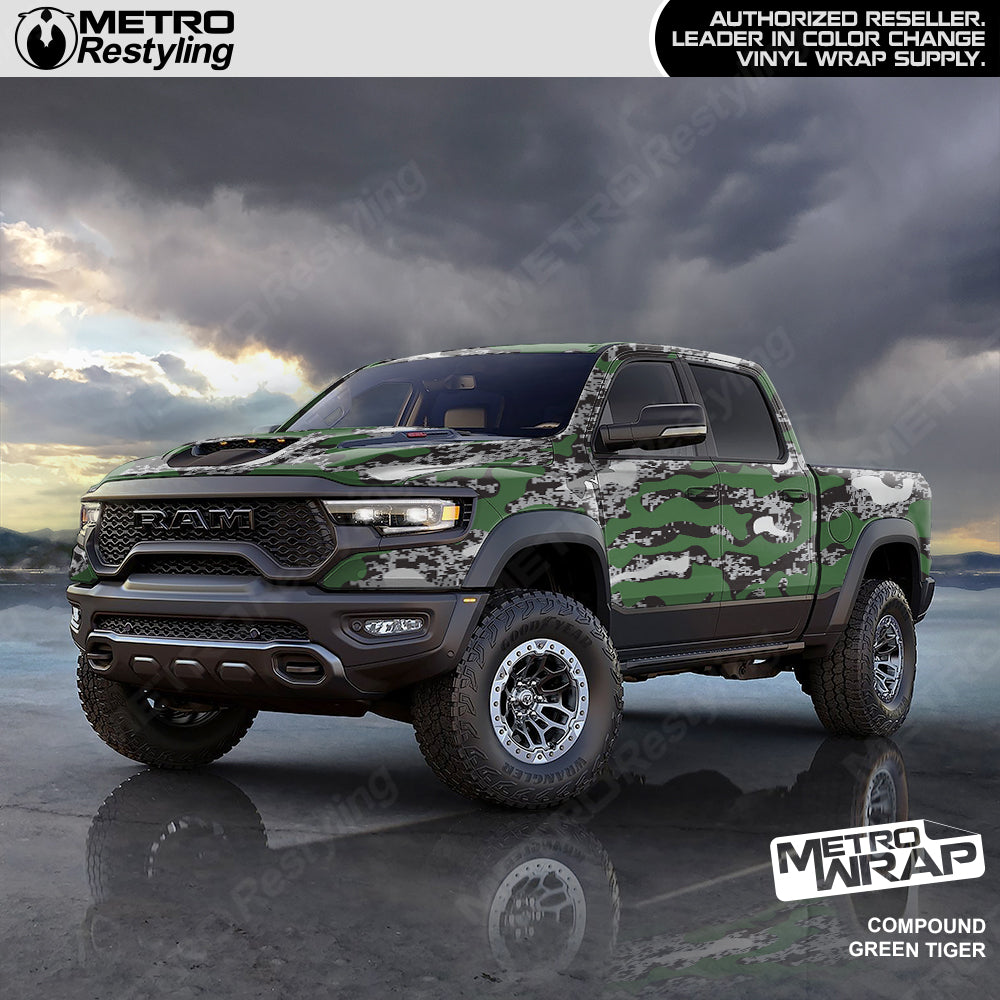 Compound Green Tiger Camo vinyl truck wrap