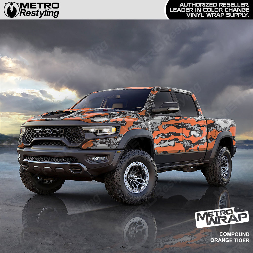 Compound Orange Tiger Camo vinyl truck wrap