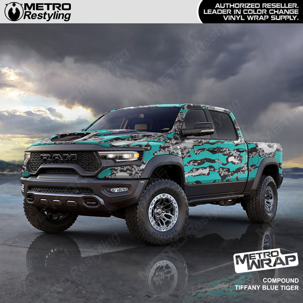 Compound Tiffany Blue Tiger Camo vinyl truck wrap
