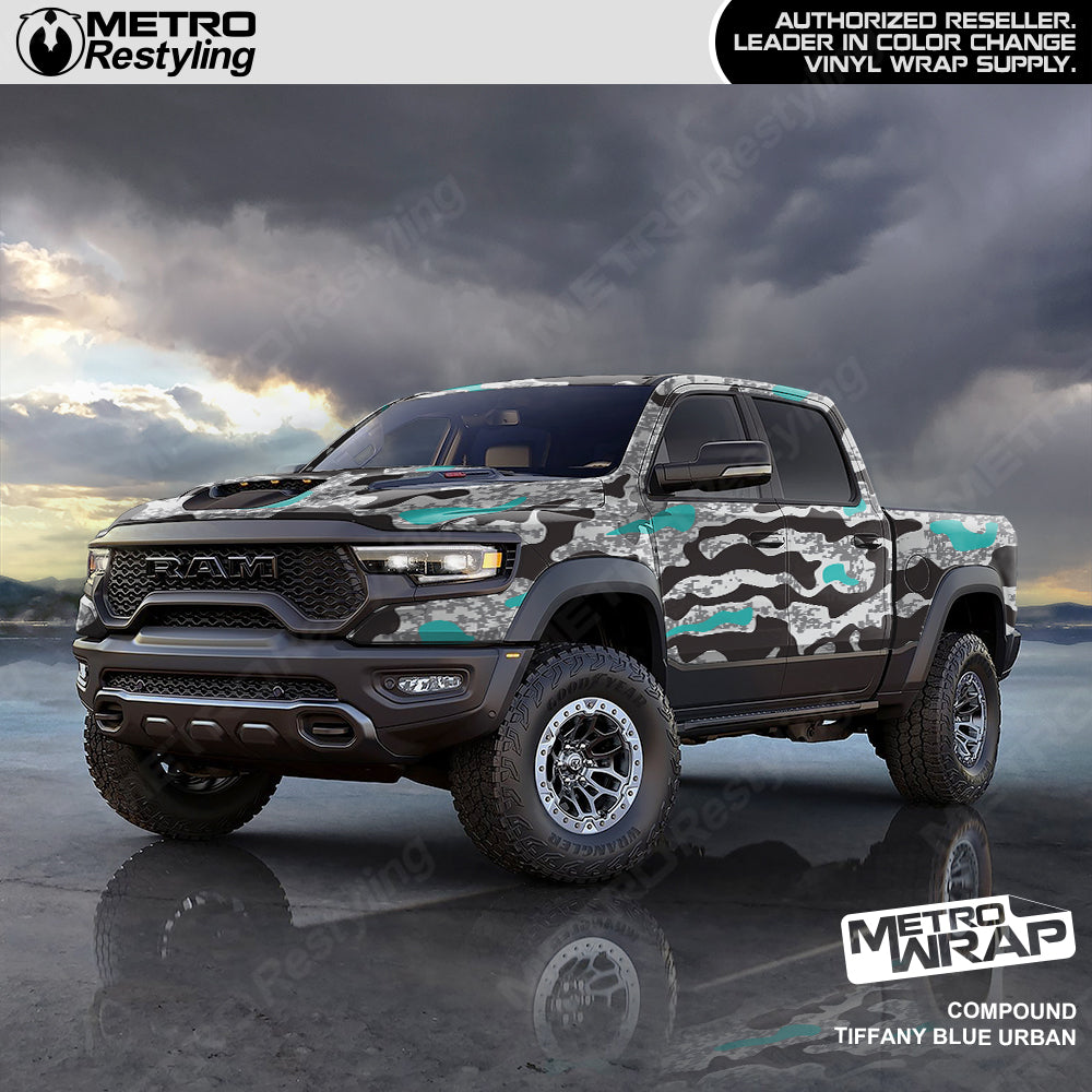 Compound Tiffany Blue Urban Camo vinyl truck wrap