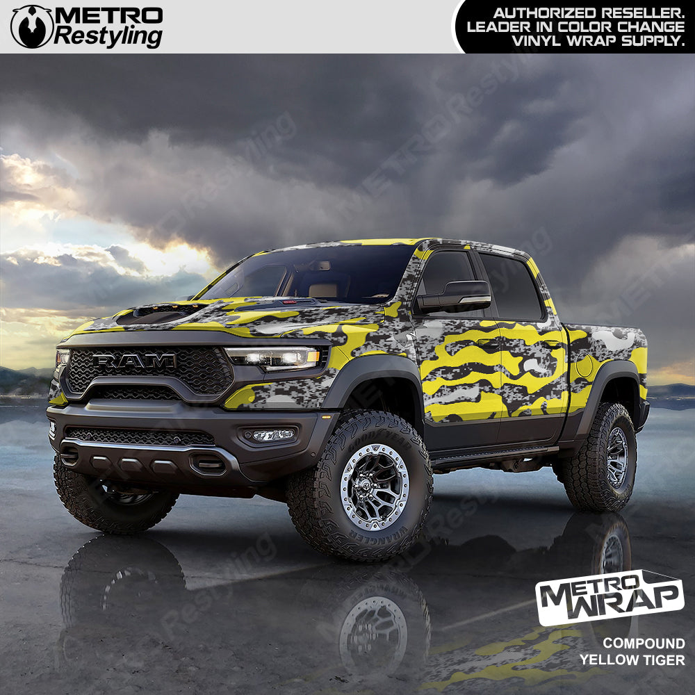 Compound Yellow Tiger Camo vinyl truck wrap