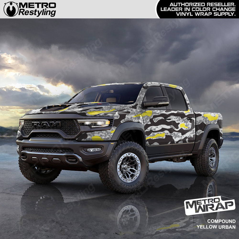 Compound Yellow Urban Camo vinyl truck wrap