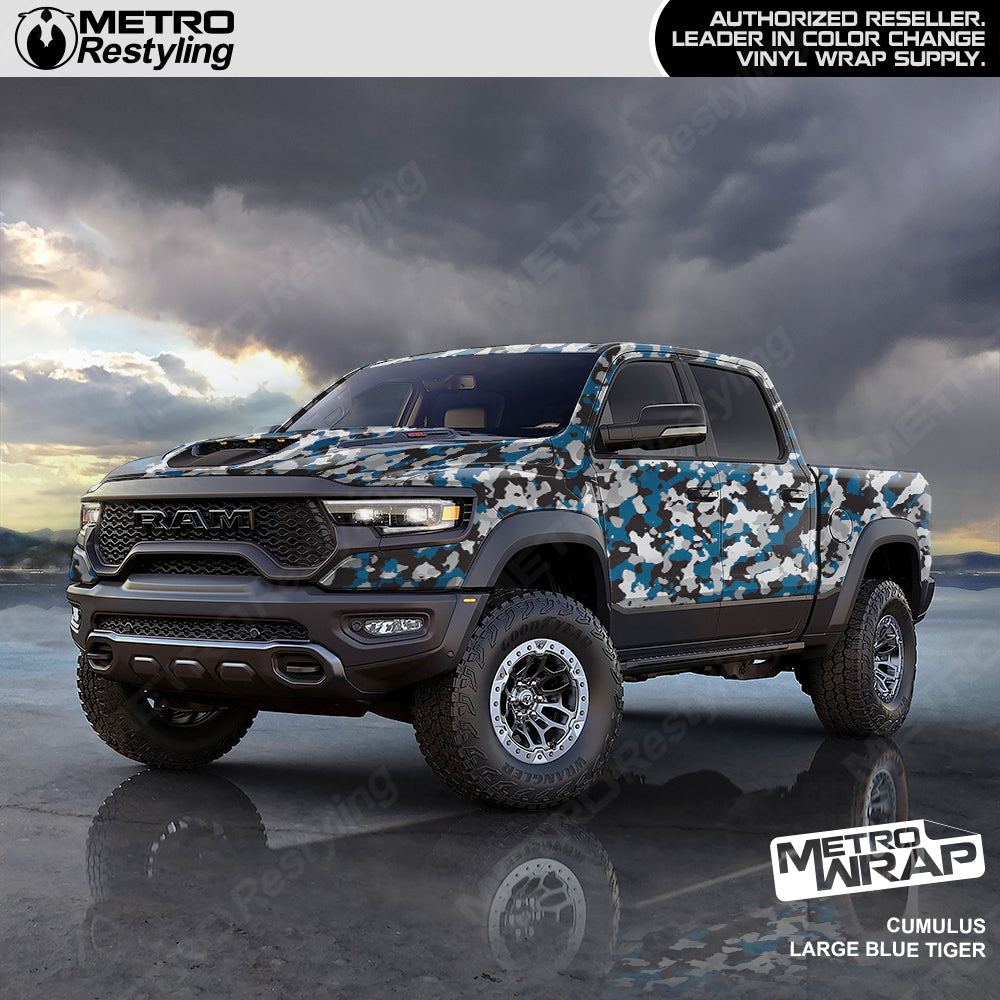 Cumulus Blue Tiger Camo vinyl truck wrap